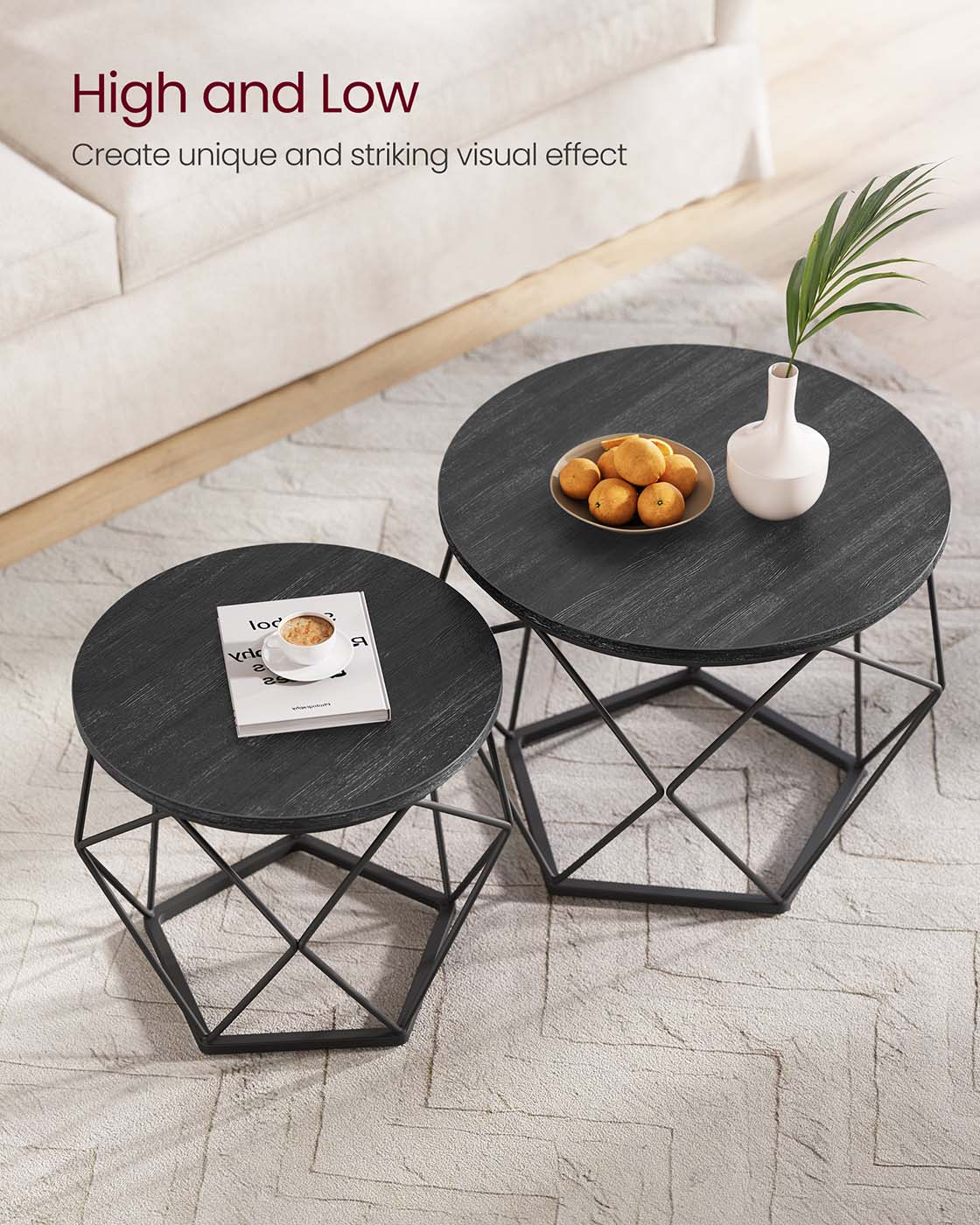 Round Coffee Table with Steel Frame Set of 2