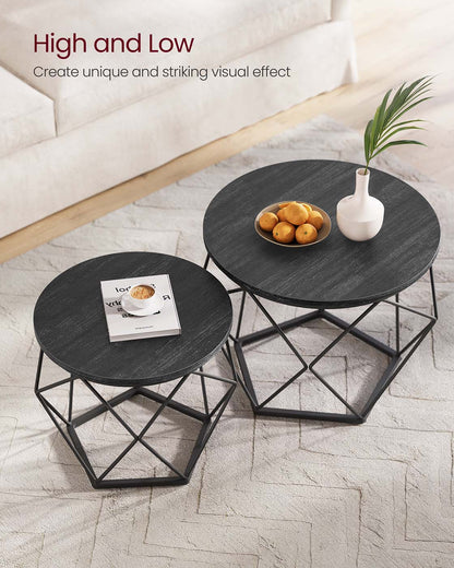 Round Coffee Table with Steel Frame Set of 2