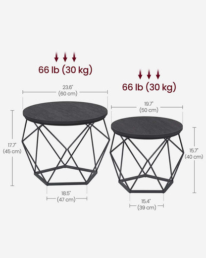 Round Coffee Table with Steel Frame Set of 2