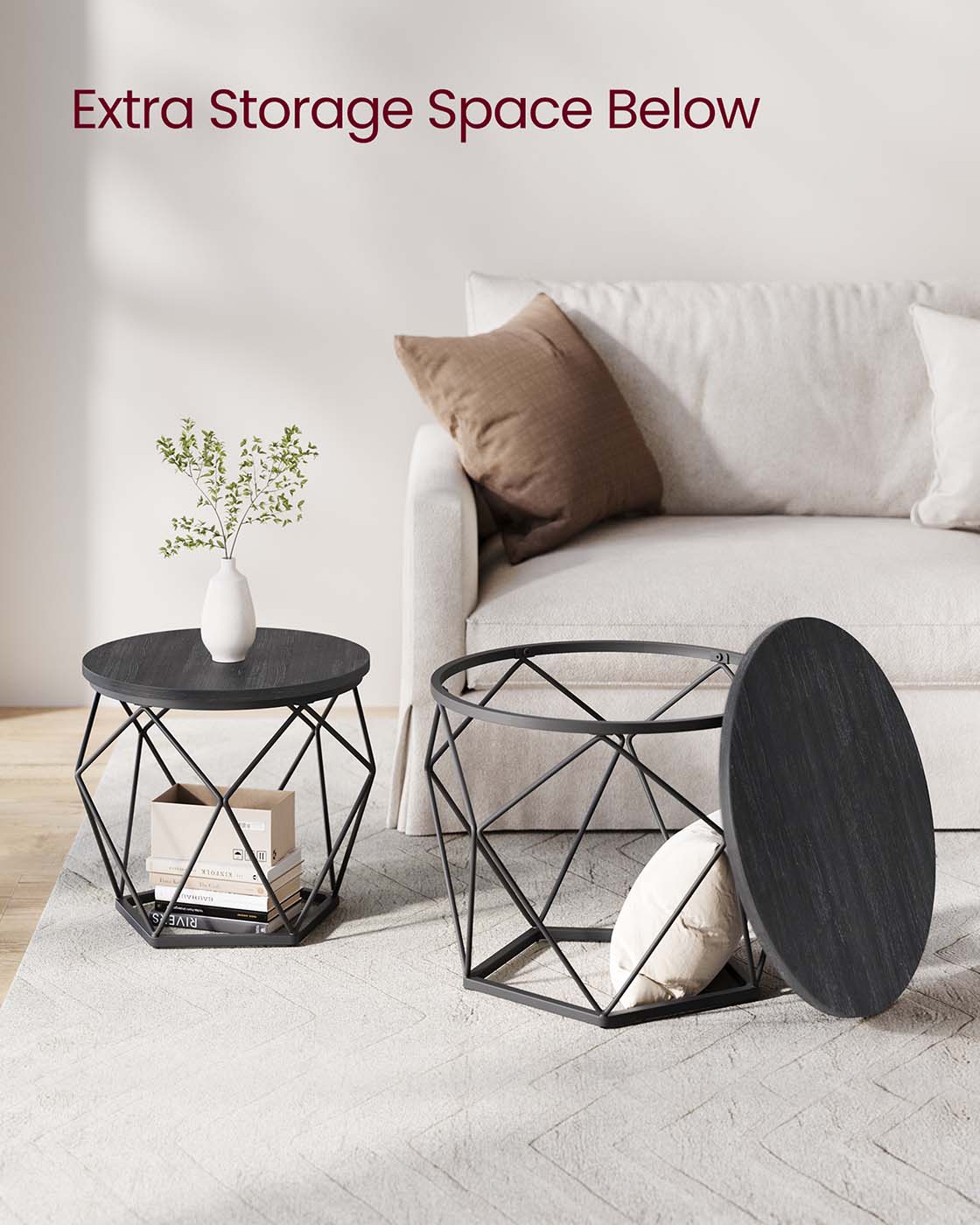 Round Coffee Table with Steel Frame Set of 2