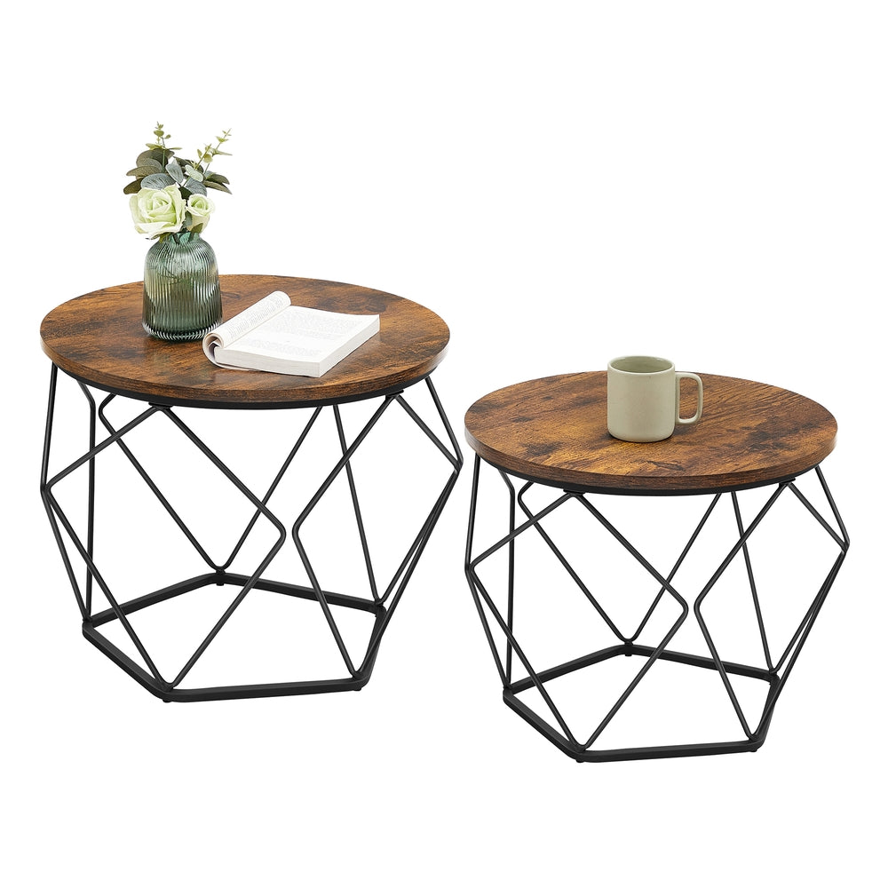 Round Coffee Table with Steel Frame Set of 2