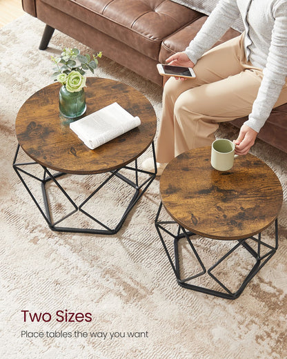 Round Coffee Table with Steel Frame Set of 2