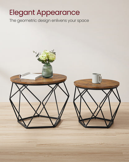 Round Coffee Table with Steel Frame Set of 2