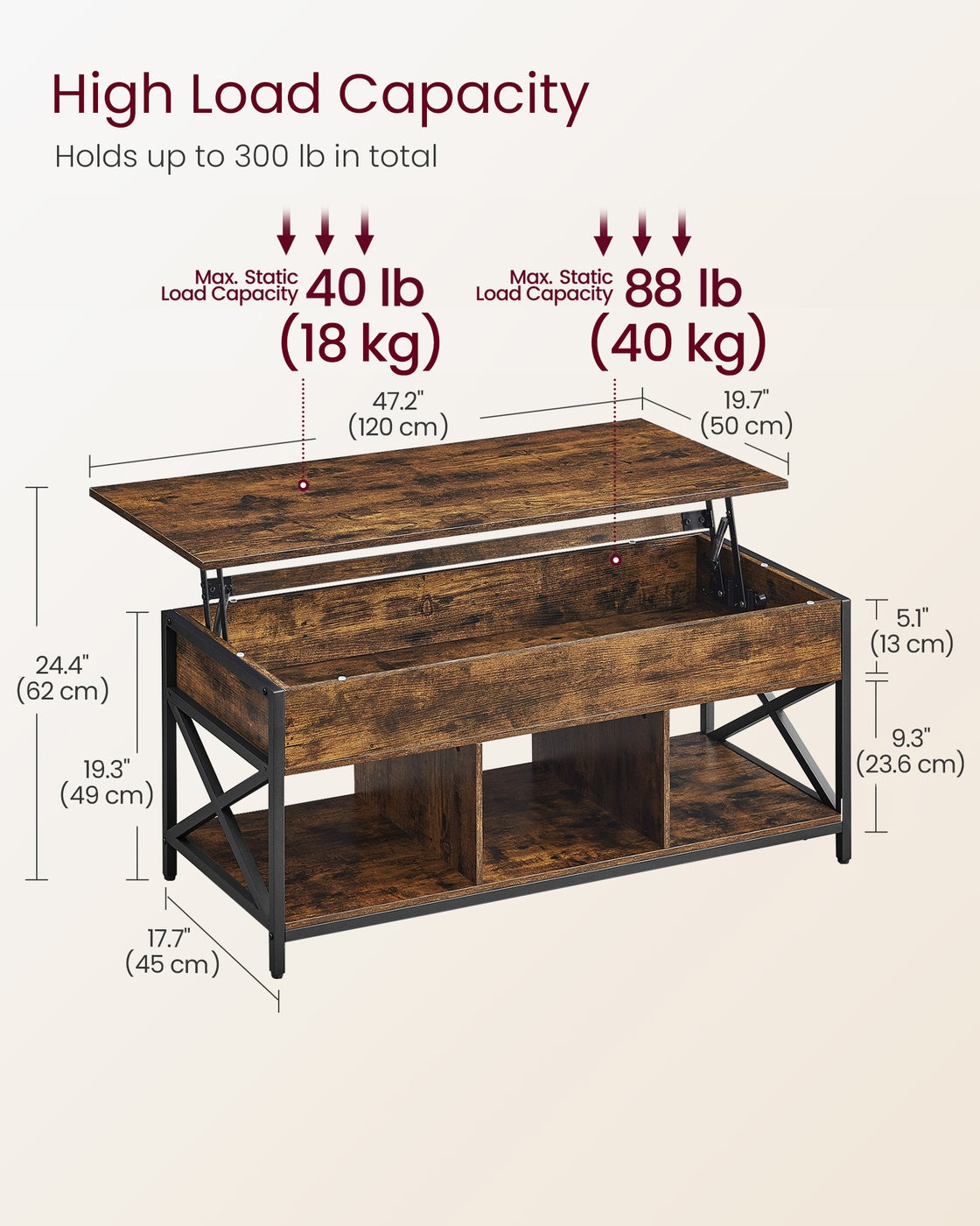Lift Top Coffee Table with Storage Shelf