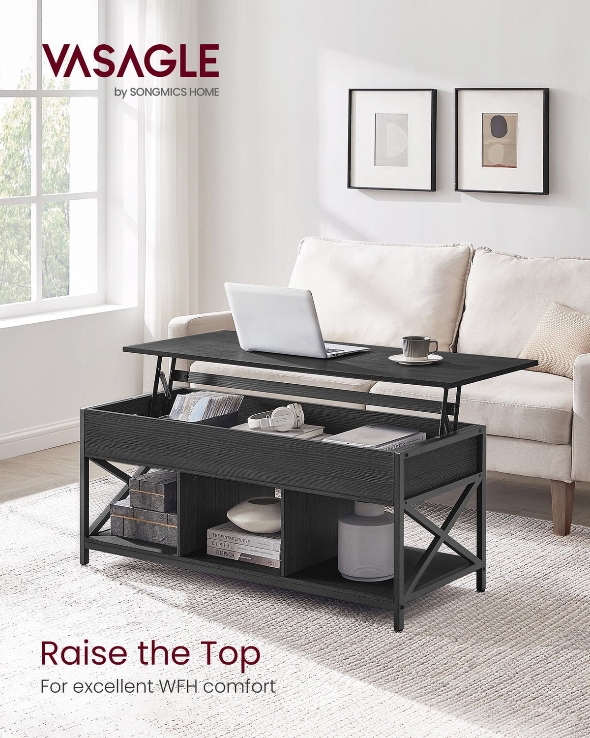 Lift Top Coffee Table with Storage Shelf