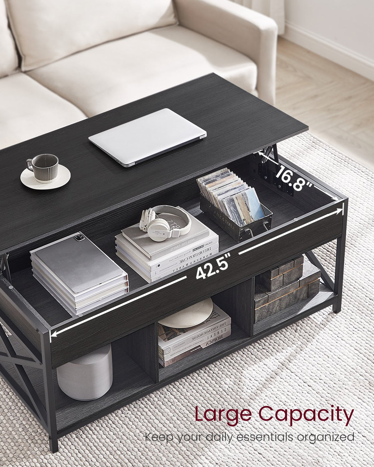 Lift Top Coffee Table with Storage Shelf