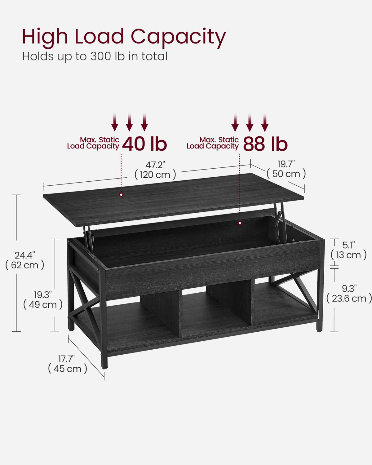Lift Top Coffee Table with Storage Shelf
