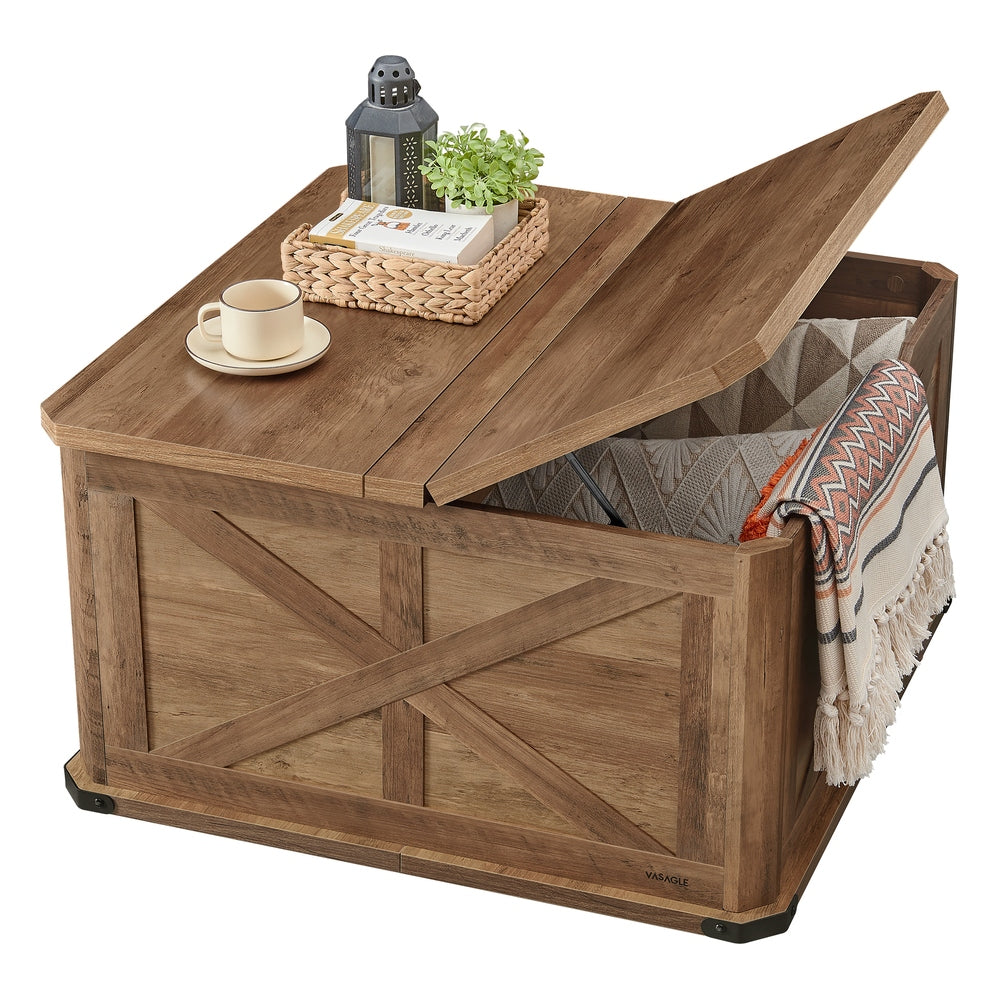 Farmhouse Coffee Table with Storage - Honey Brown