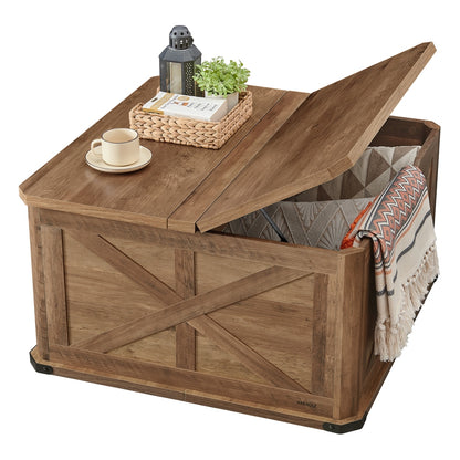 Farmhouse Coffee Table with Storage - Honey Brown