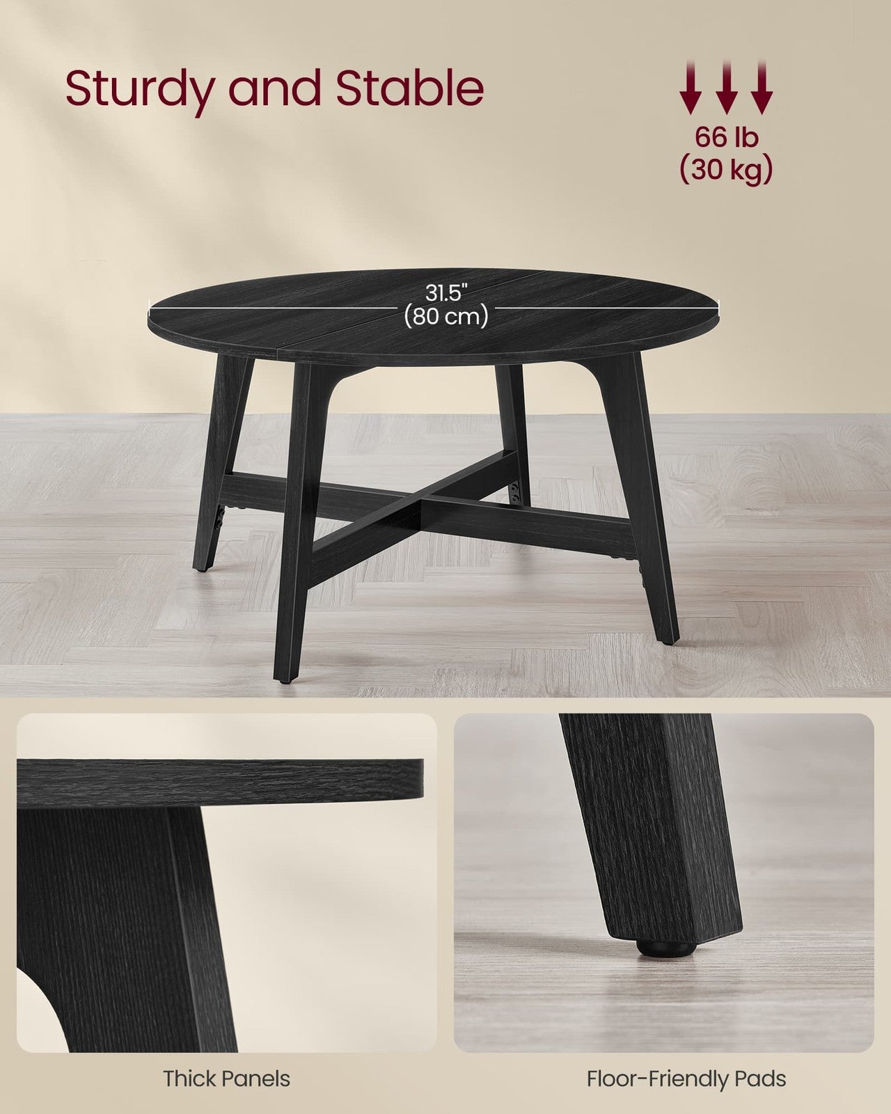 Round Coffee Table, 31.5 Inches, Honey Brown - image 10