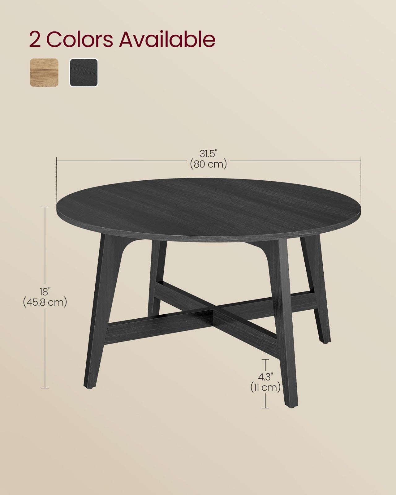 Round Coffee Table, 31.5 Inches, Honey Brown - image 13