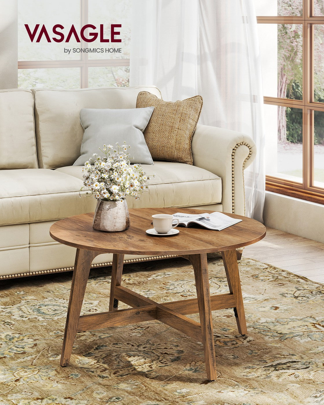 Round Coffee Table, 31.5 Inches, Honey Brown - image 2