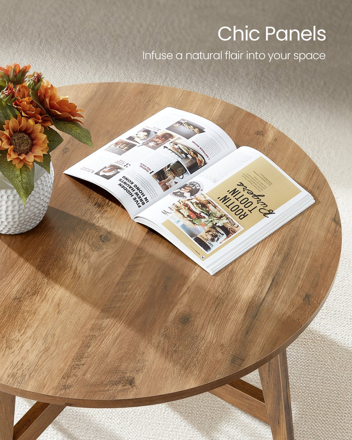 Round Coffee Table, 31.5 Inches, Honey Brown - image 4