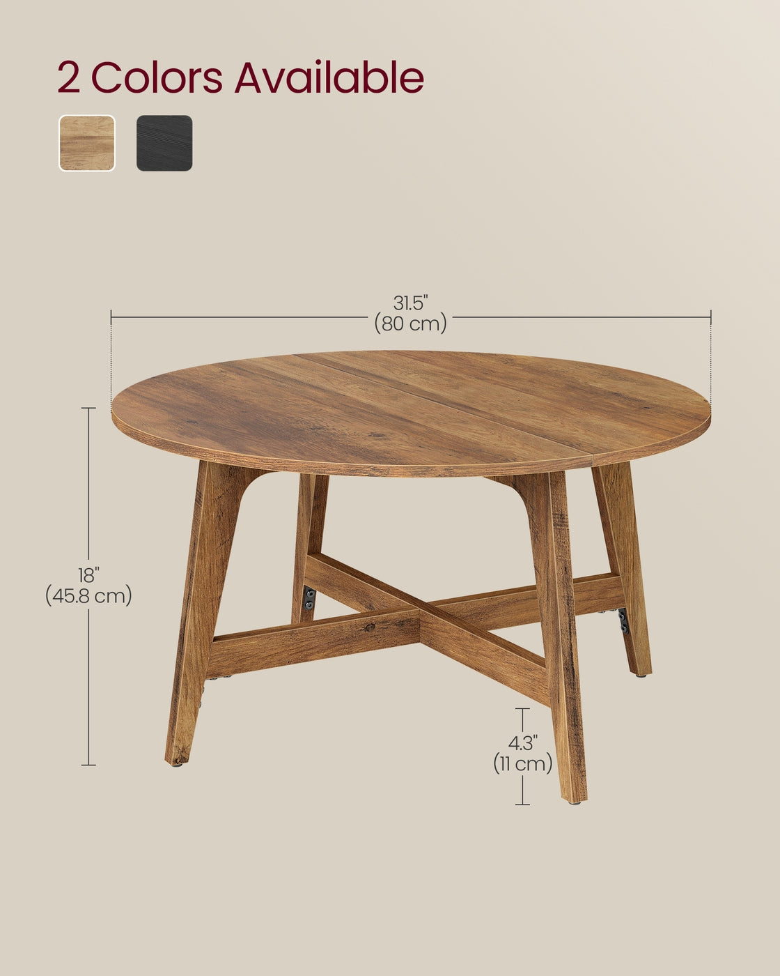 Round Coffee Table, 31.5 Inches, Honey Brown - image 6