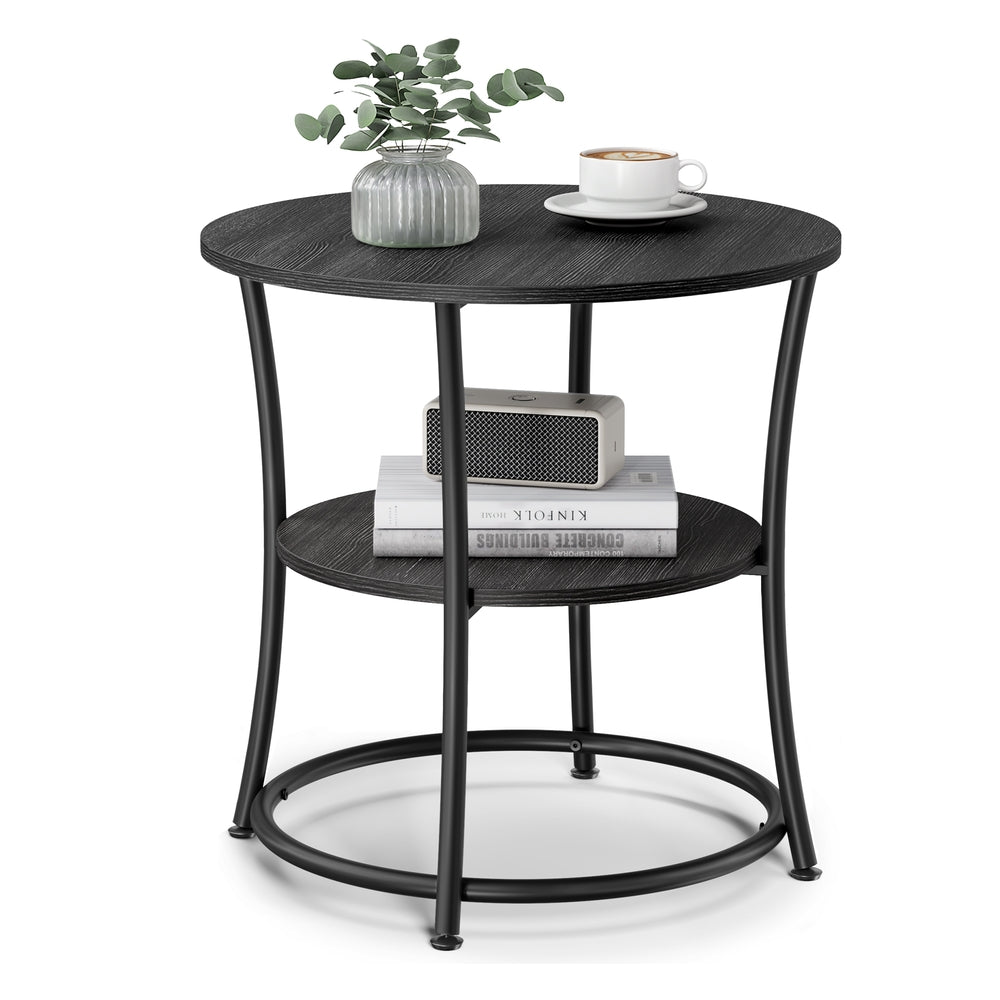 Round End Table with 2 Storage Shelves
