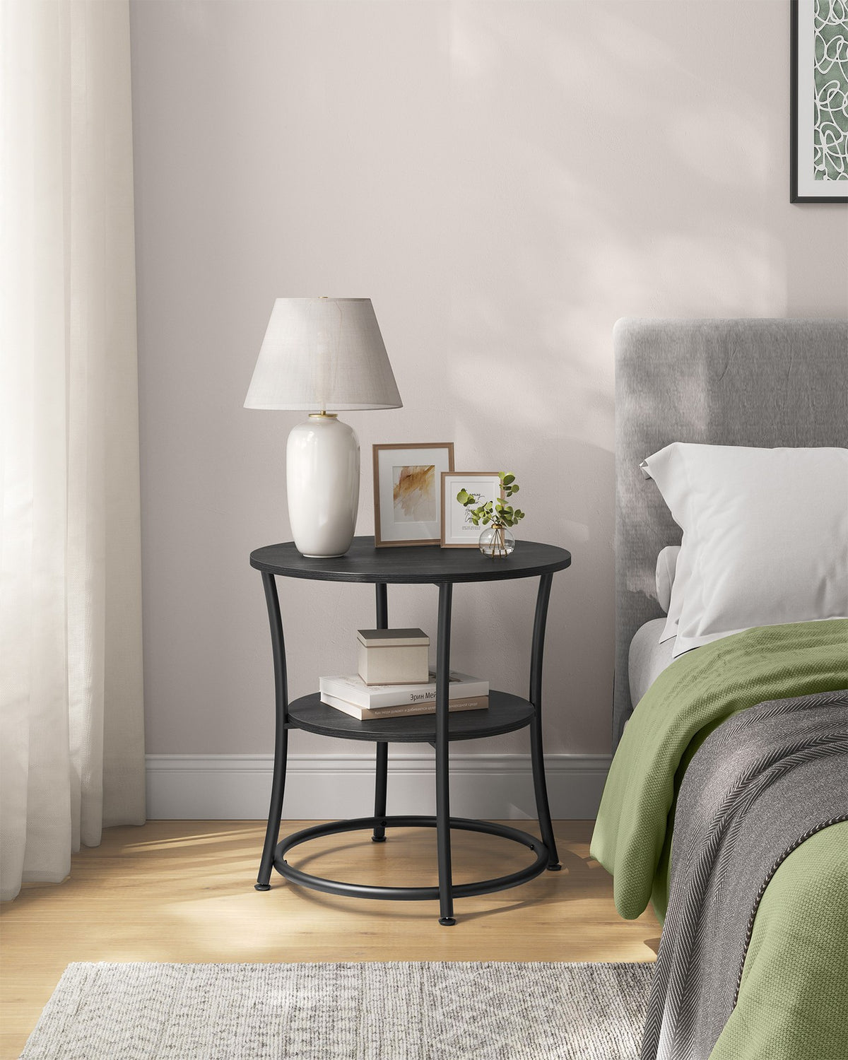 Round End Table with 2 Storage Shelves