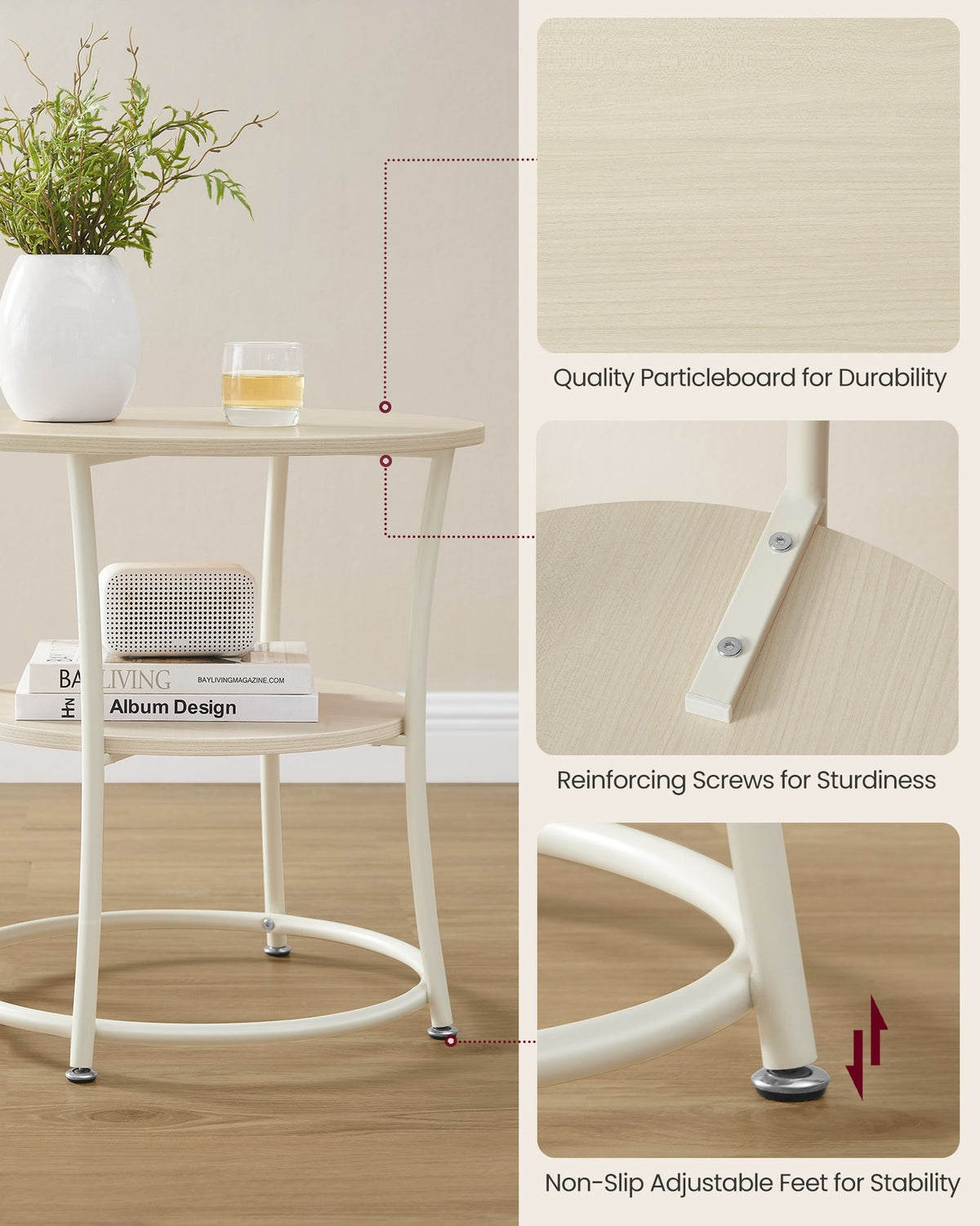 Round End Table with 2 Storage Shelves