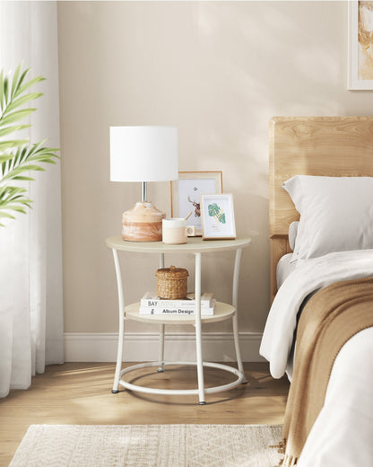 Round End Table with 2 Storage Shelves