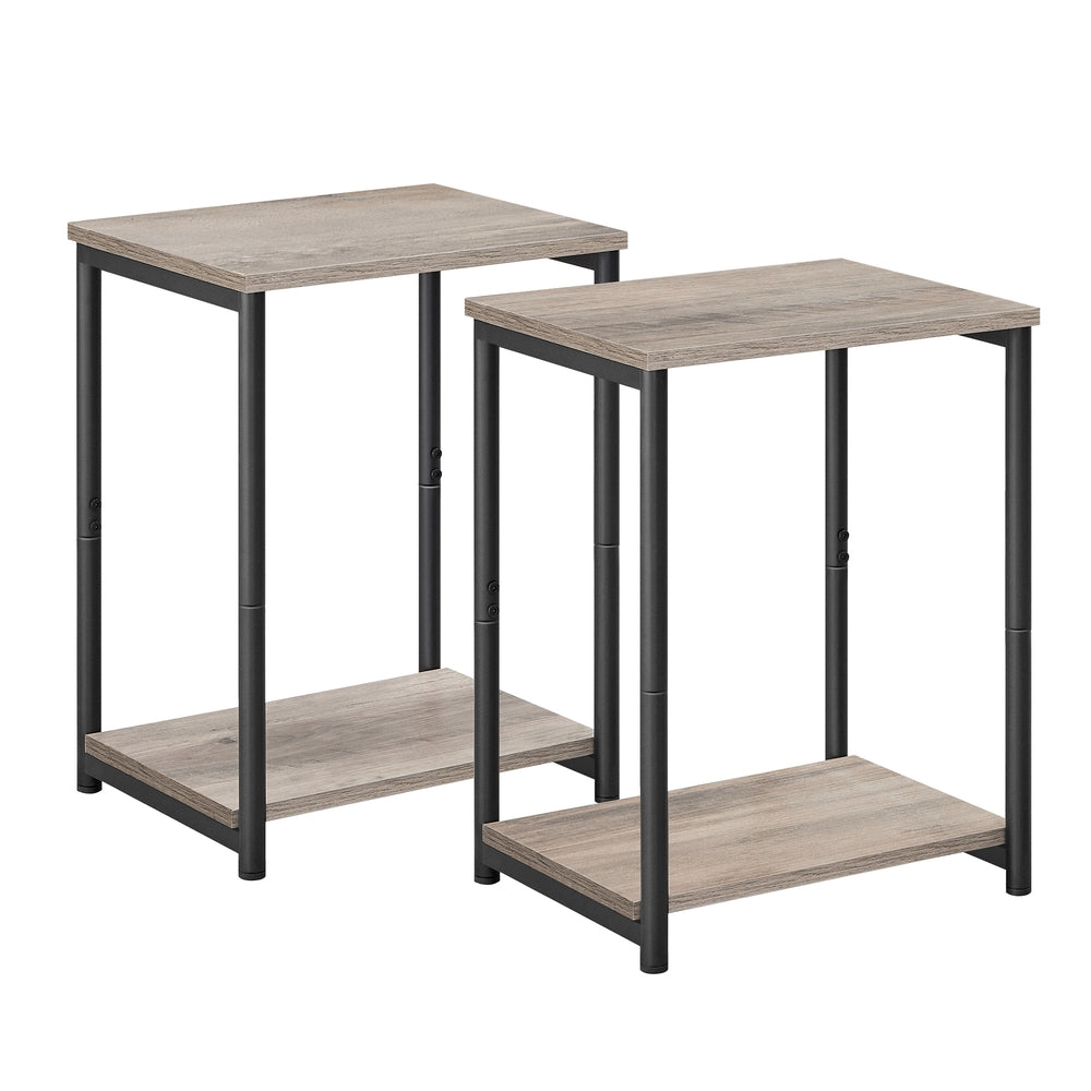 End Tables Set of 2, Side Tables with Storage Shelf, Slim Night Tables, Steel Frame