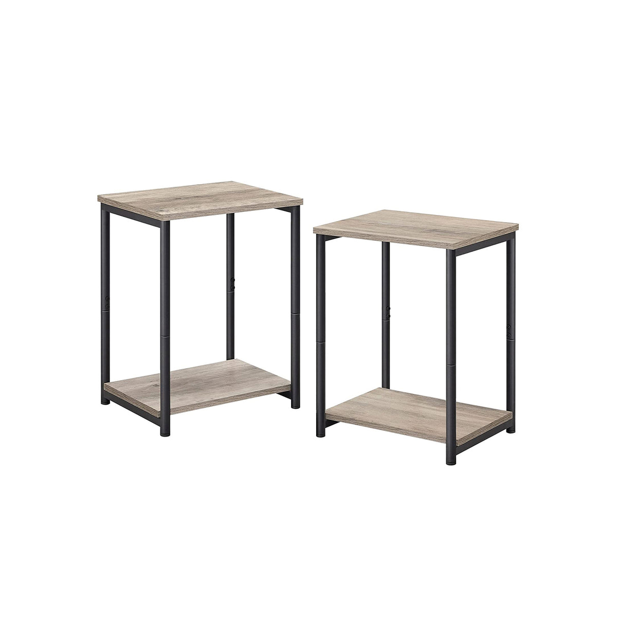 End Tables Set of 2, Side Tables with Storage Shelf, Slim Night Tables, Steel Frame