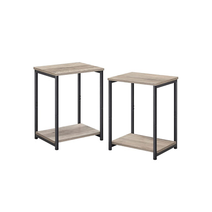 End Tables Set of 2, Side Tables with Storage Shelf, Slim Night Tables, Steel Frame