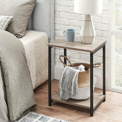 End Tables Set of 2, Side Tables with Storage Shelf, Slim Night Tables, Steel Frame