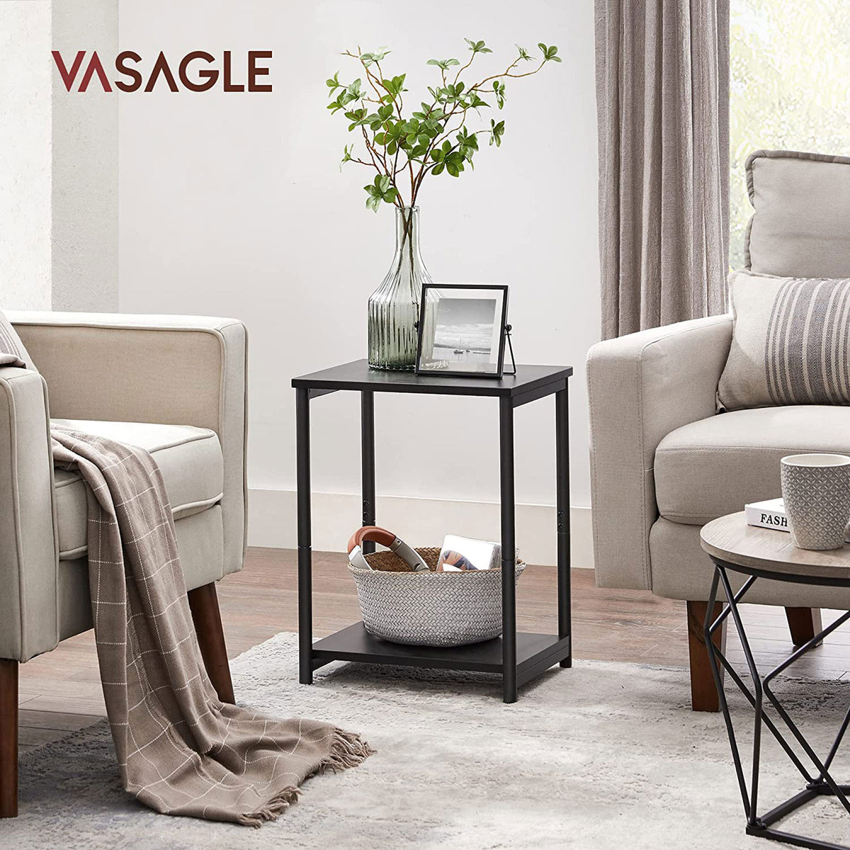 Set of 2 Side Table with Storage Shelf
