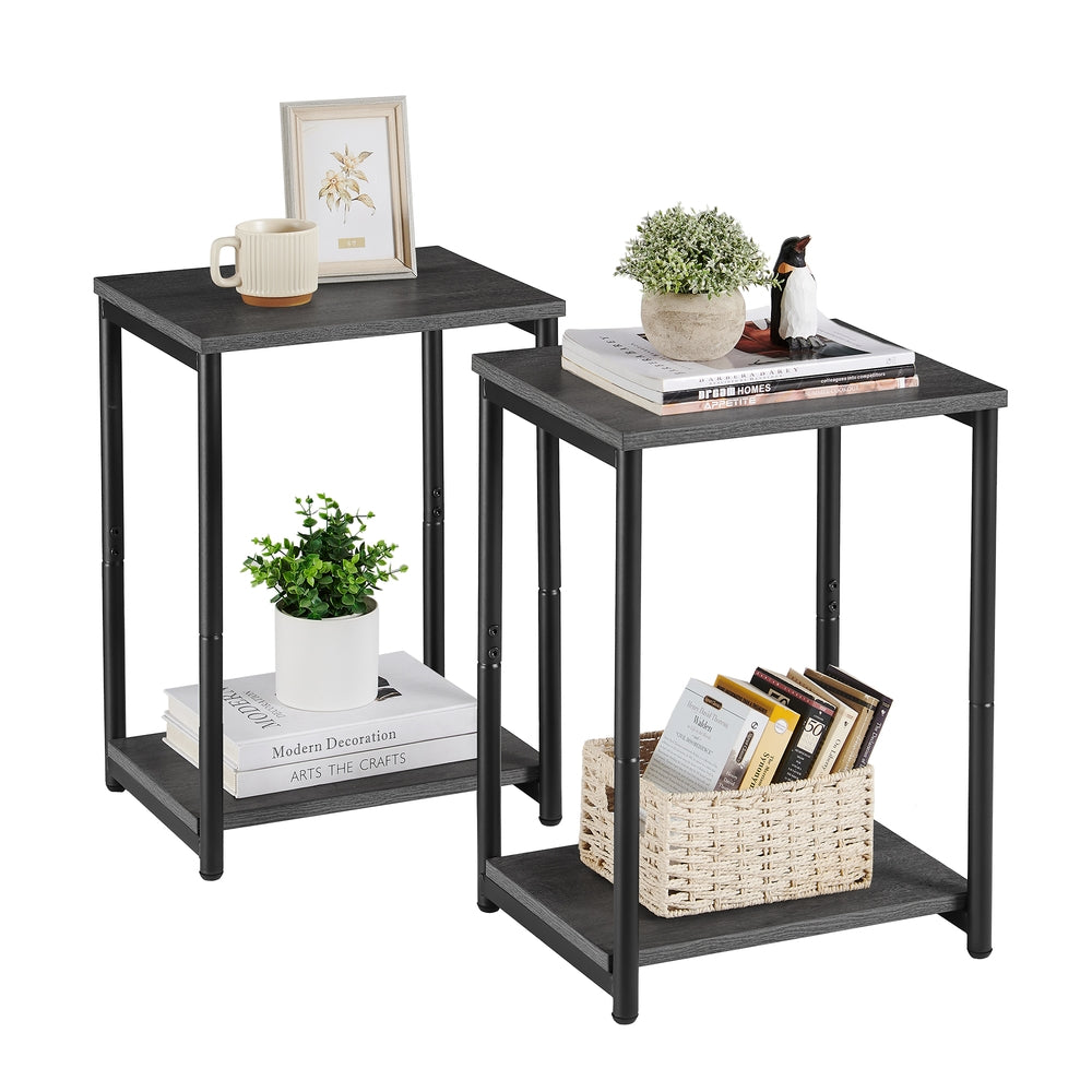 Set of 2 Side Tables Misty Gray and Classic Black