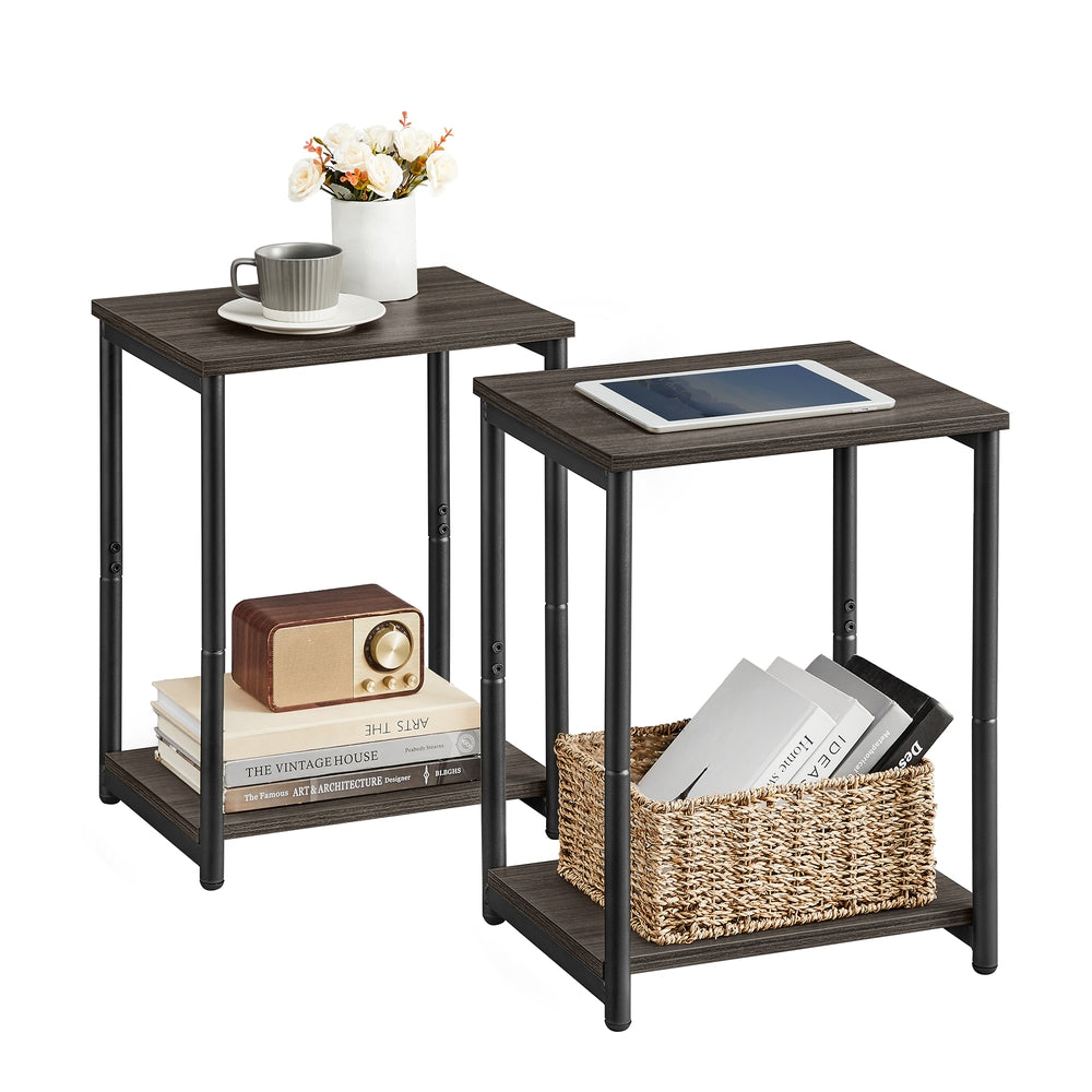 Set of 2 Side Tables Chestnut Brown and Classic Black