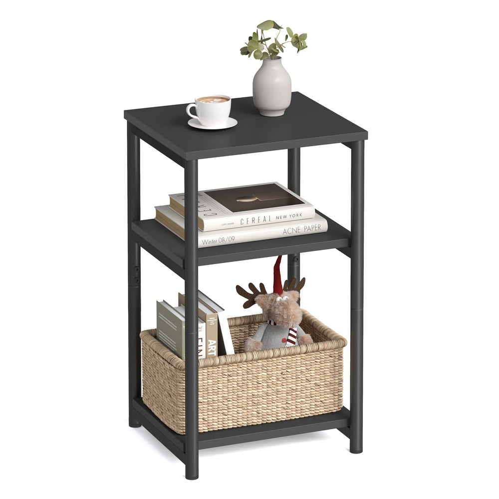 Tall Side Table, End Table with Storage Shelves, 3-Tier Slim Table, Steel Frame, Industrial Black