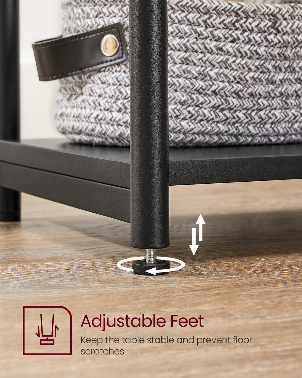 Tall Side Table, End Table with Storage Shelves, 3-Tier Slim Table, Steel Frame, Industrial Black