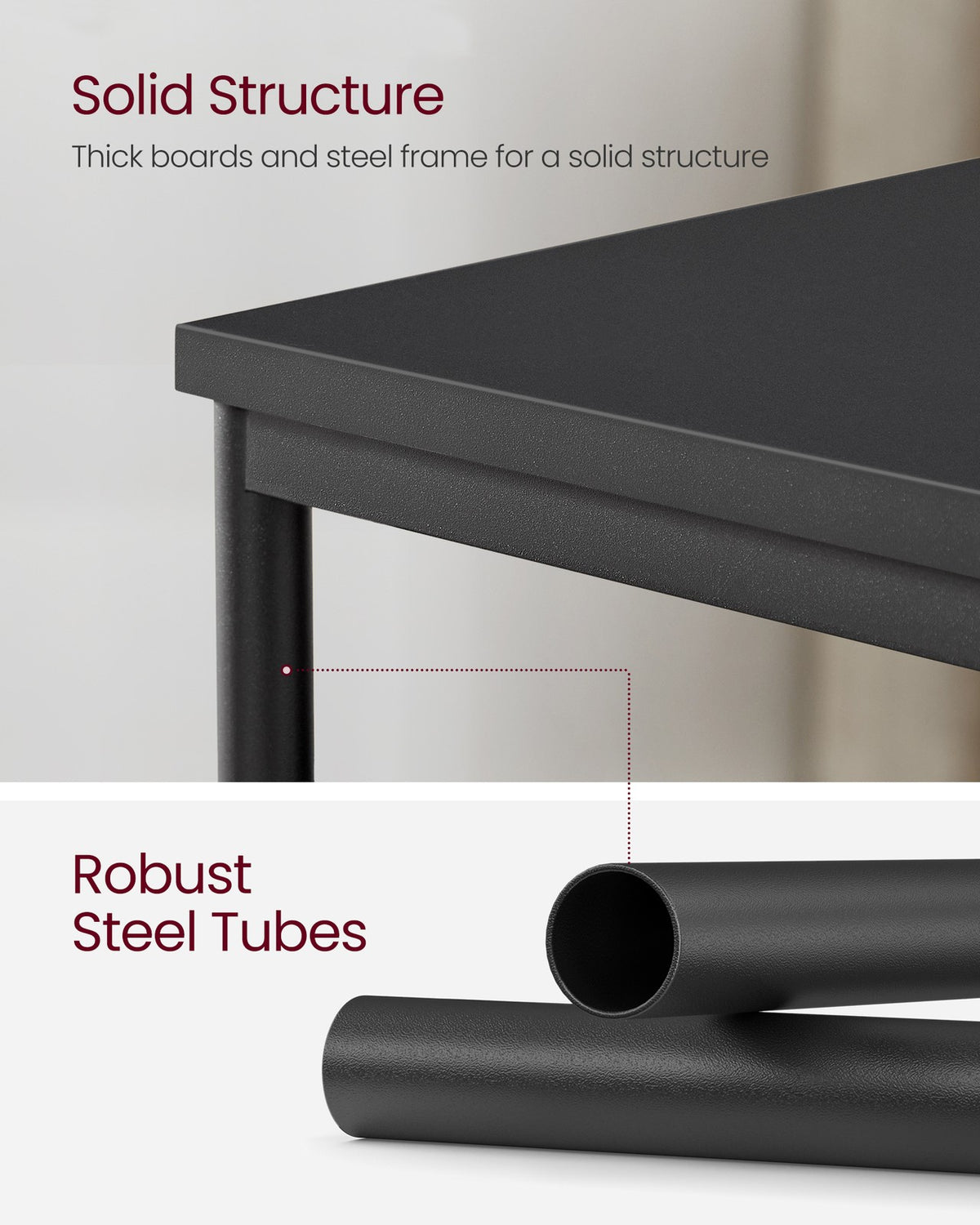 Tall Side Table, End Table with Storage Shelves, 3-Tier Slim Table, Steel Frame, Industrial Black