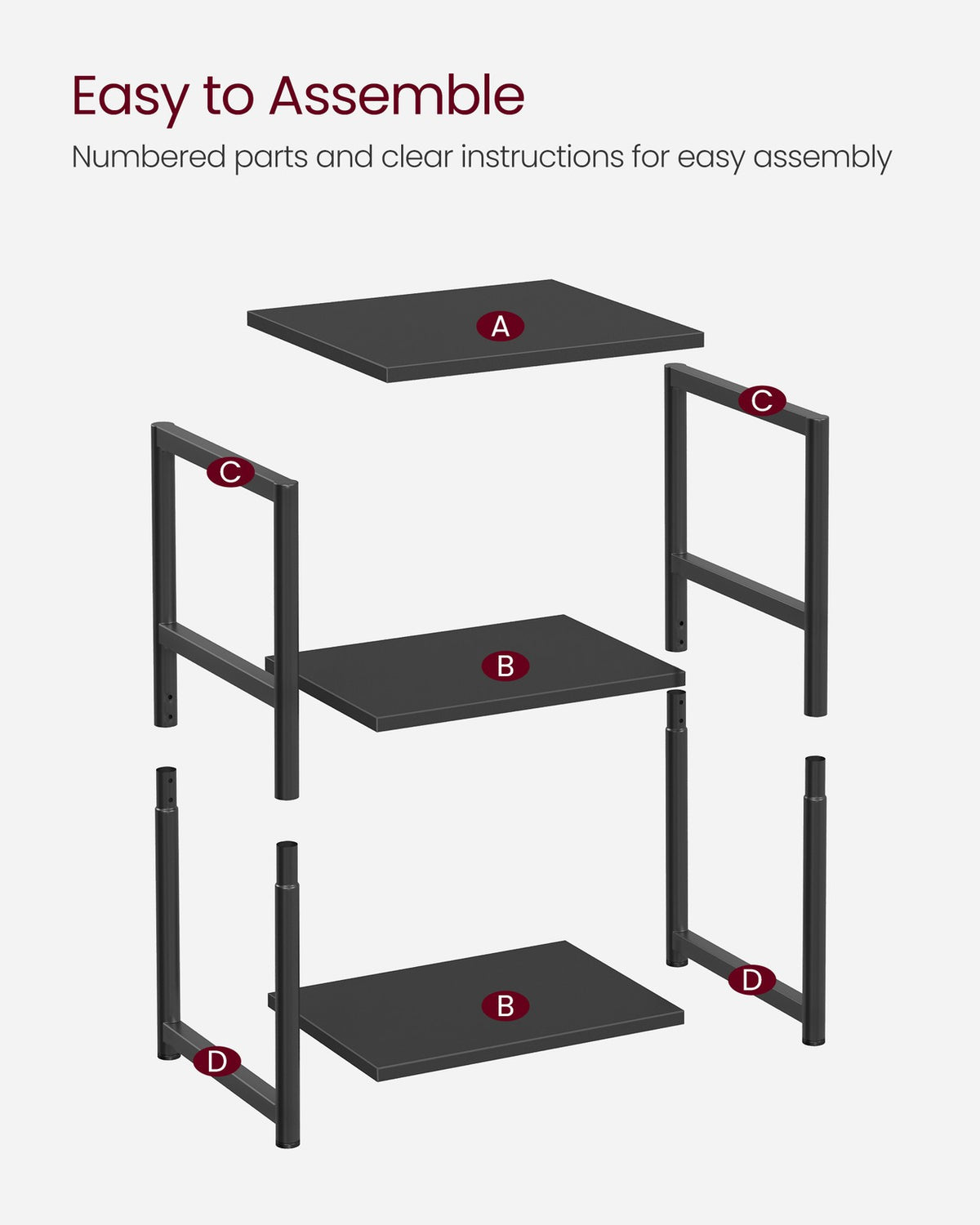 Tall Side Table, End Table with Storage Shelves, 3-Tier Slim Table, Steel Frame, Industrial Black