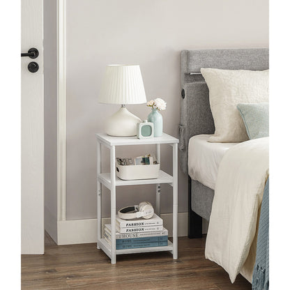 Tall Side Table, End Table with Storage Shelves, 3-Tier Slim Table, Steel Frame, for Living Room, Study, Bedroom, Industrial, White