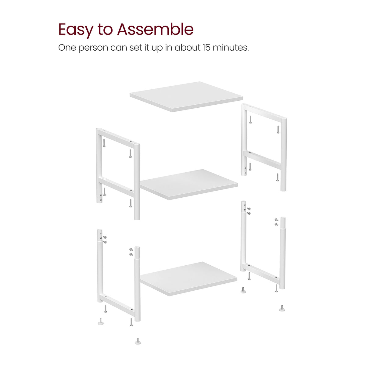 Tall Side Table, End Table with Storage Shelves, 3-Tier Slim Table, Steel Frame, for Living Room, Study, Bedroom, Industrial, White