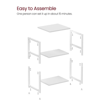 Tall Side Table, End Table with Storage Shelves, 3-Tier Slim Table, Steel Frame, for Living Room, Study, Bedroom, Industrial, White