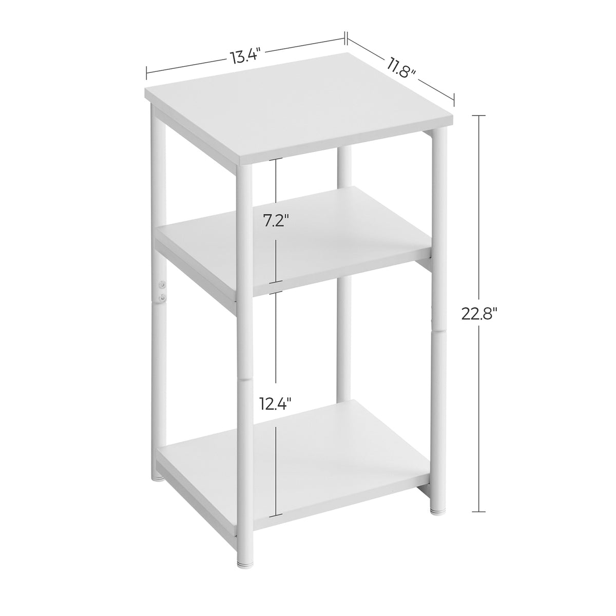 Tall Side Table, End Table with Storage Shelves, 3-Tier Slim Table, Steel Frame, for Living Room, Study, Bedroom, Industrial, White