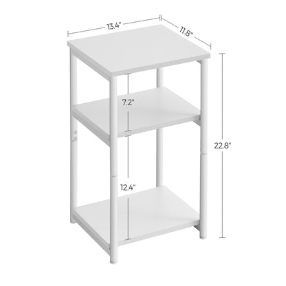 Tall Side Table, End Table with Storage Shelves, 3-Tier Slim Table, Steel Frame, for Living Room, Study, Bedroom, Industrial, White