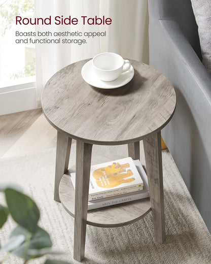 Side Table, Small Round End Table with Lower Shelf, Nightstand for Small Spaces, Modern Farmhouse Style, Greige - image 3