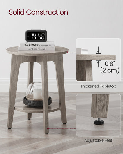 Side Table, Small Round End Table with Lower Shelf, Nightstand for Small Spaces, Modern Farmhouse Style, Greige - image 4