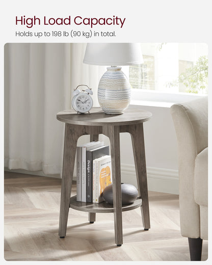 Side Table, Small Round End Table with Lower Shelf, Nightstand for Small Spaces, Modern Farmhouse Style, Greige - image 5