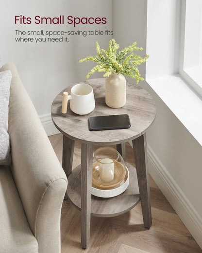 Side Table, Small Round End Table with Lower Shelf, Nightstand for Small Spaces, Modern Farmhouse Style, Greige - image 7