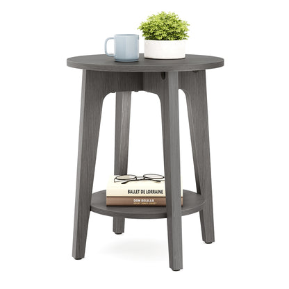 Round End Table with Lower Shelf - Smoky Gray