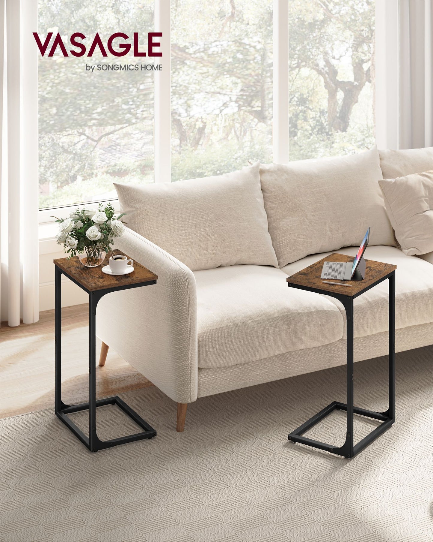 C-Shaped End Table with Metal Frame - HWLEXTRA 