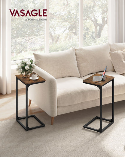 C-Shaped End Table with Metal Frame - HWLEXTRA 