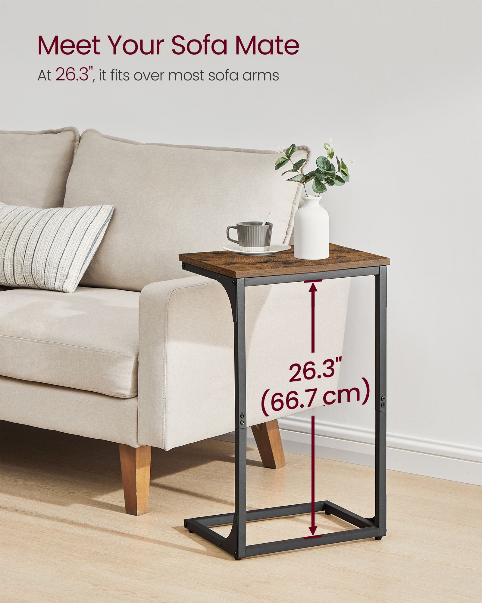 C-Shaped End Table with Metal Frame - HWLEXTRA 