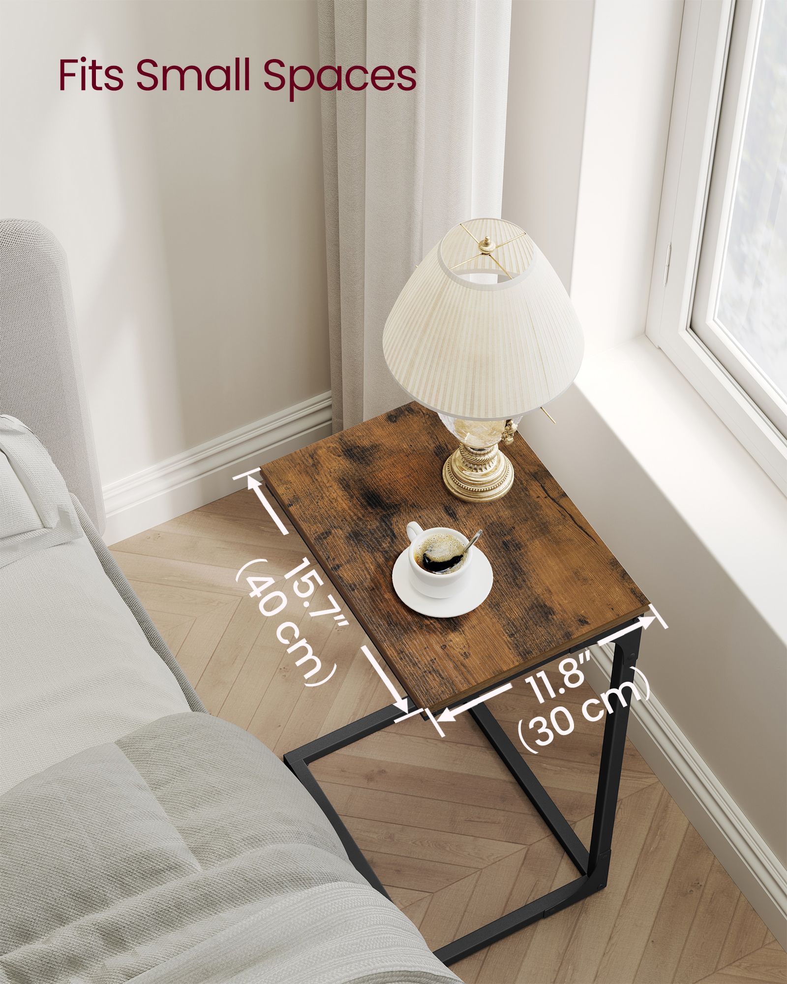 C-Shaped End Table with Metal Frame - HWLEXTRA 