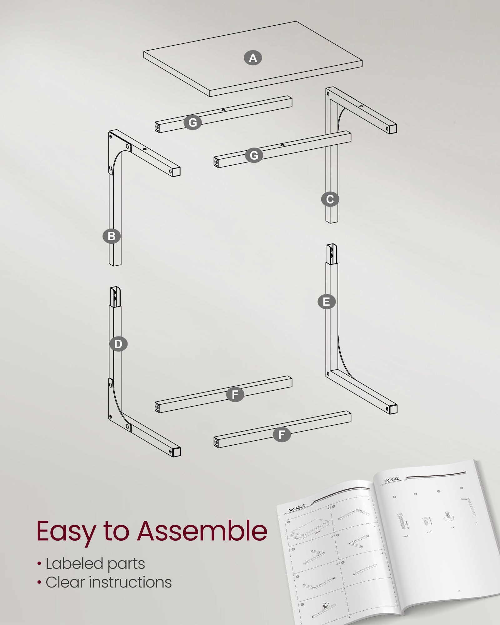 C-Shaped End Table with Metal Frame - HWLEXTRA 
