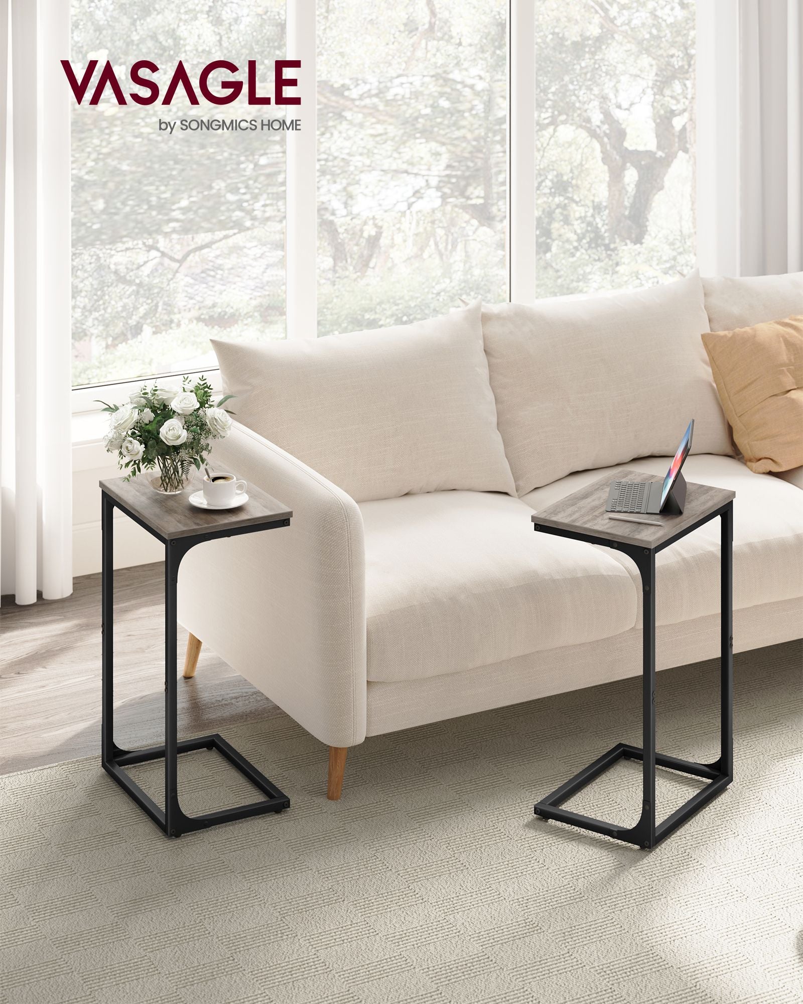 C-Shaped End Table with Metal Frame - HWLEXTRA 