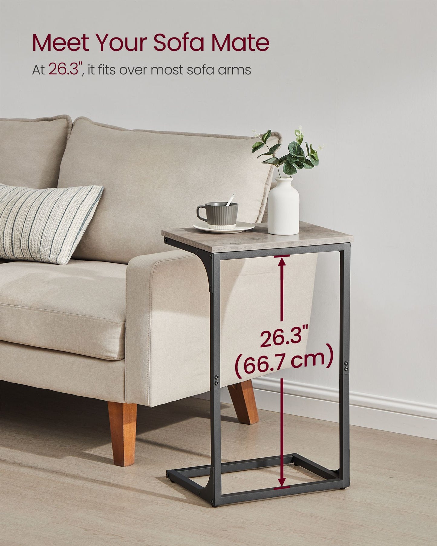 C-Shaped End Table with Metal Frame - HWLEXTRA 